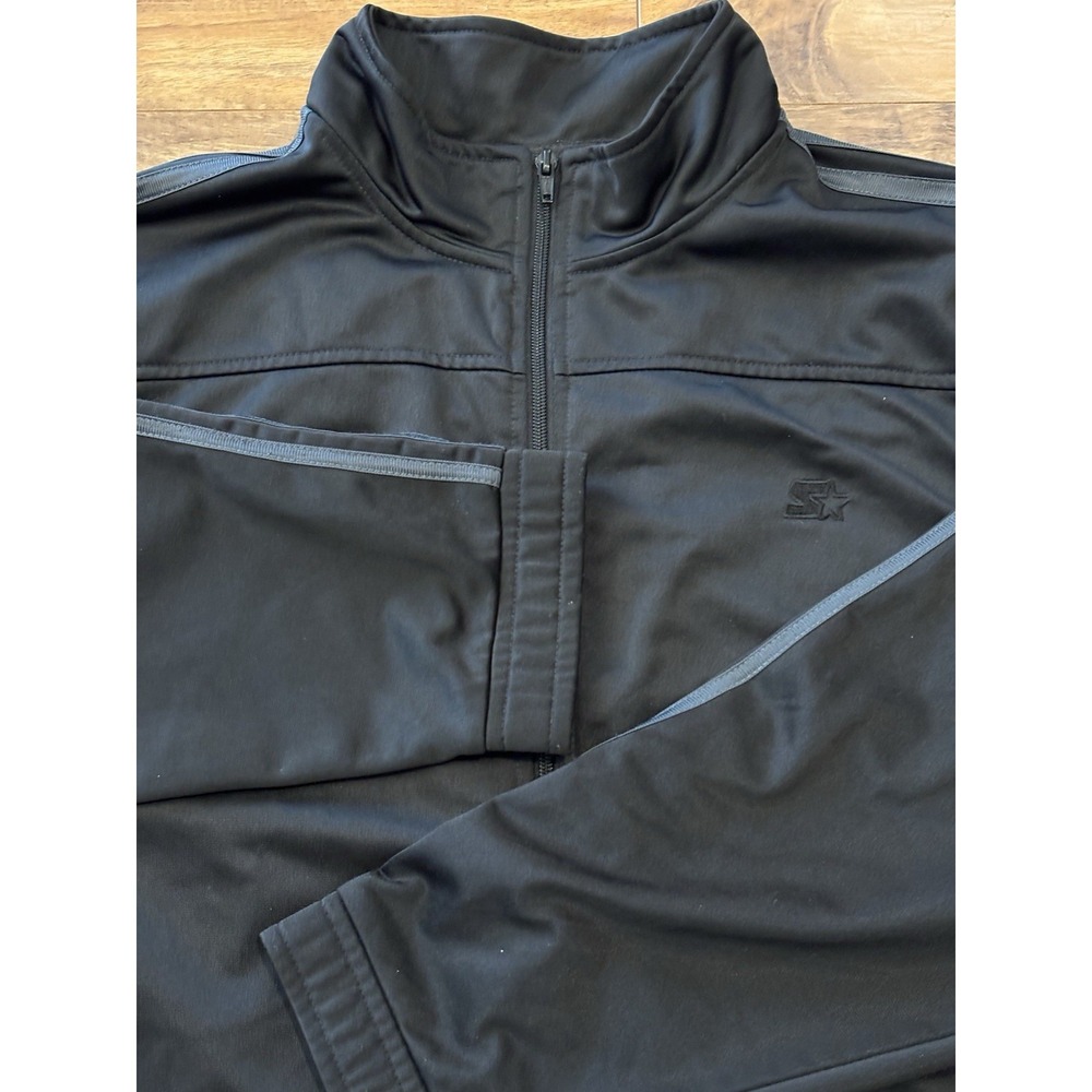 Starter Mens 2X Black Gray Stripe Windbreaker Lined Track Jacket Stretch Hip Hop